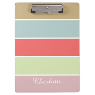 Modern Elegant Girly Pastel Striped Clipboard