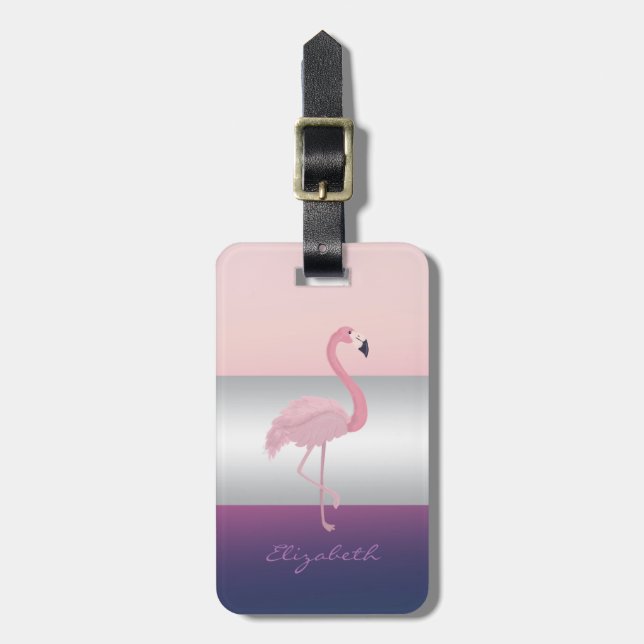 Modern Elegant Girly, Pink Flamingo Luggage Tag (Front Vertical)