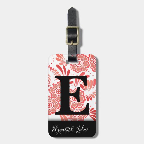 Modern Elegant Girly Pink Floral Travel Monogram Luggage Tag