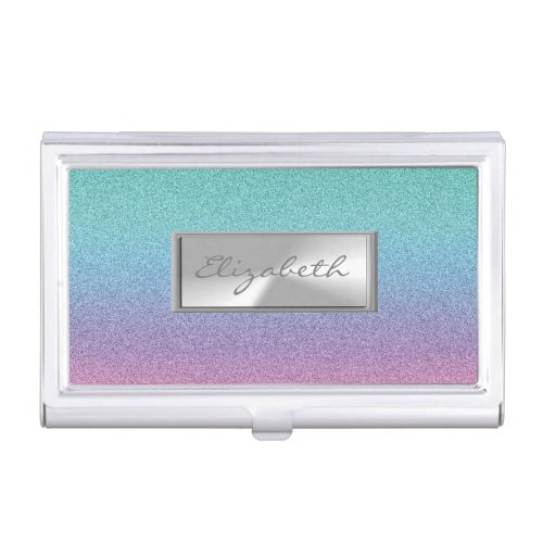 Modern Elegant Girly Rainbow Glittery  Ombre Business Card Case