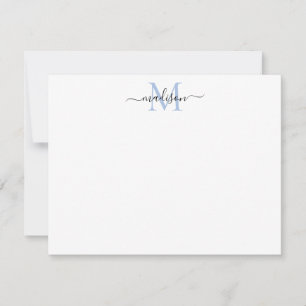 Modern Elegant Girly Script Dusty Blue Monogram Note Card