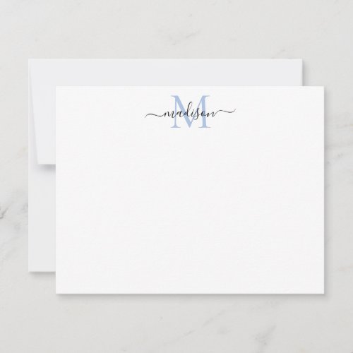 Modern Elegant Girly Script Dusty Blue Monogram Note Card