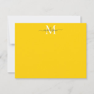 Modern Elegant Girly Script Monogram Bright Yellow Note Card