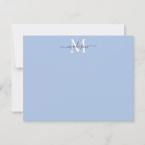 Modern Elegant Girly Script Monogram Dusty Blue Note Card