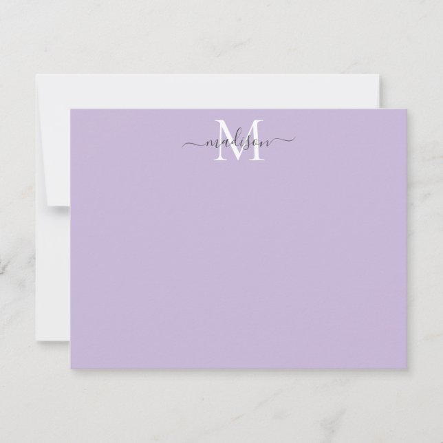 Modern Elegant Girly Script Monogram Purple Violet Note Card (Front)