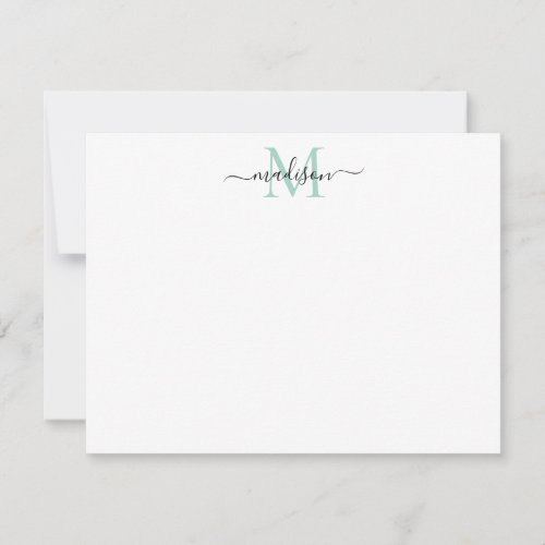 Modern Elegant Girly Script Monogram Teal Pastel Note Card