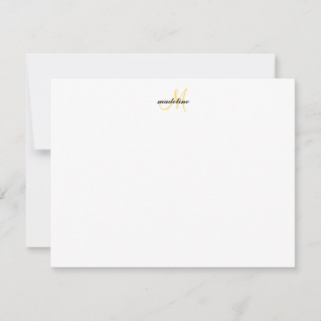 Modern Elegant Girly Script Mustard Monogram Note Card (Front)