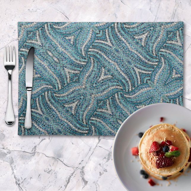 Modern  Elegant Girly Silver Turquoise Blue Swirl Placemat (Modern Elegant Girly Silver Turquoise Blue Swirl Placemat)