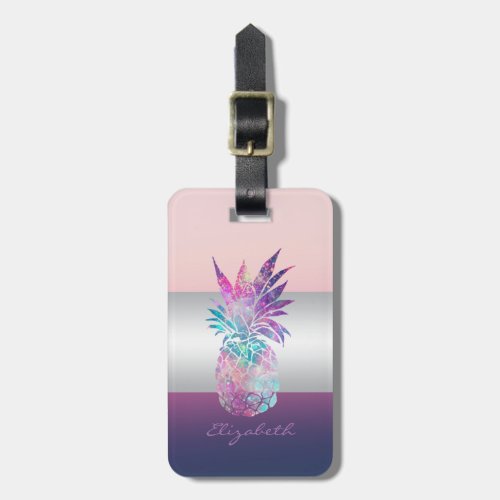 Modern Elegant Girly Stripe Pineapple Luggage Tag