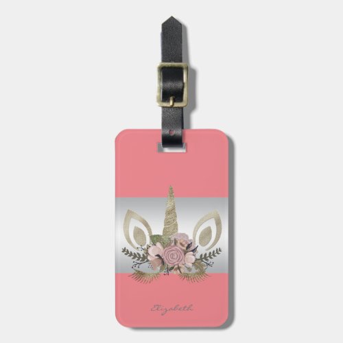 Modern Elegant Girly UnicornFloral Crown Luggage Tag