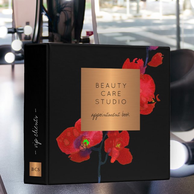 Modern elegant glam monogrammed business black 3 ring binder (Creator Uploaded)