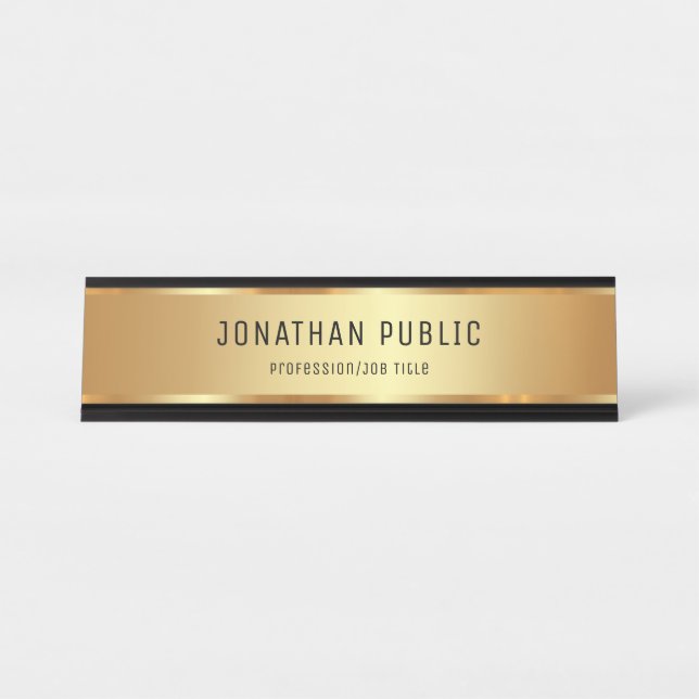 Modern Elegant Glamorous Black And Gold Luxury Desk Name Plate (Front)