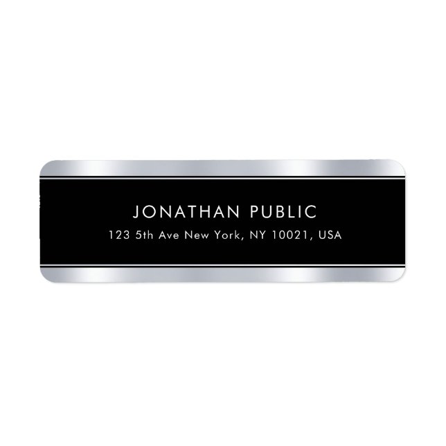 Modern Elegant Glamorous Black Silver Template Label (Front)