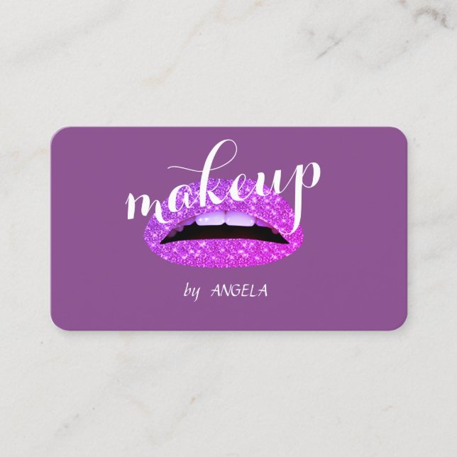 Modern Elegant Glamorous Violet Glittery Lips Business Card (Front)