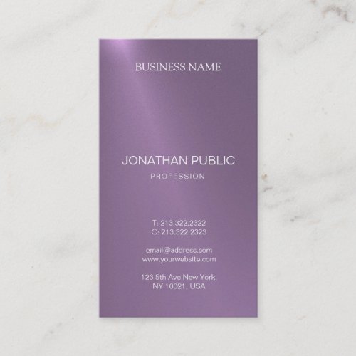 Modern Elegant Glamour Design Purple Plain Luxury Business Card