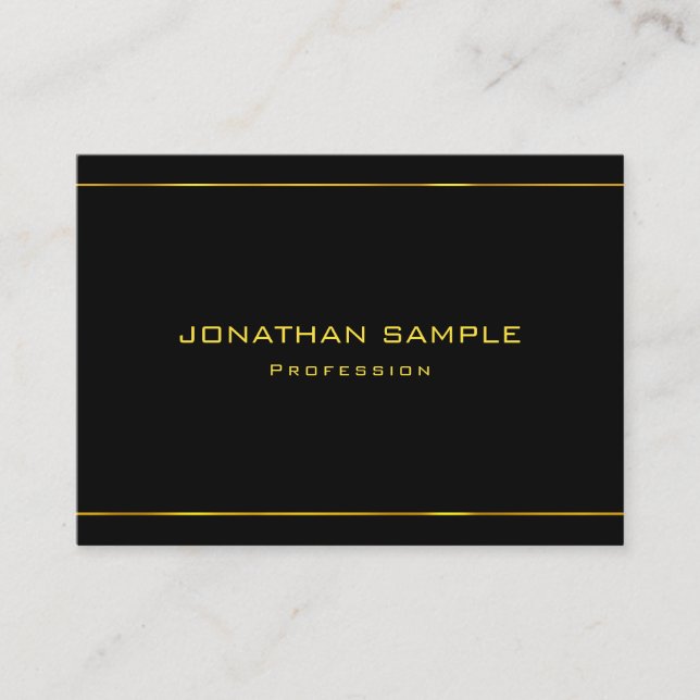 Modern Elegant Glamour Gold Striped Black Template Business Card (Front)
