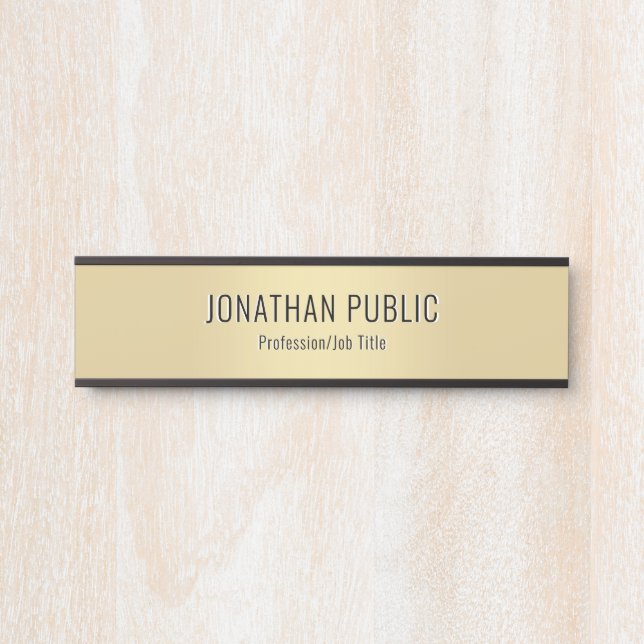 Modern Elegant Glamour Template Black And Gold Door Sign (Front)