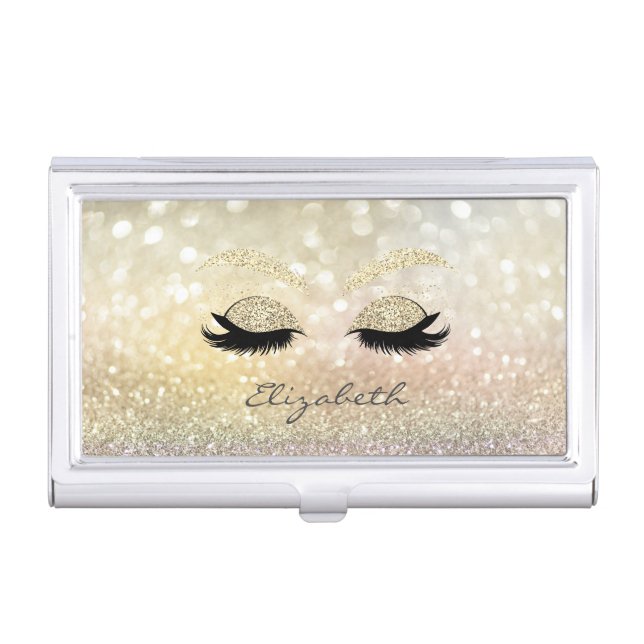 Modern Elegant Glitter Bokeh,Faux Lashes Business Card Case (Front)