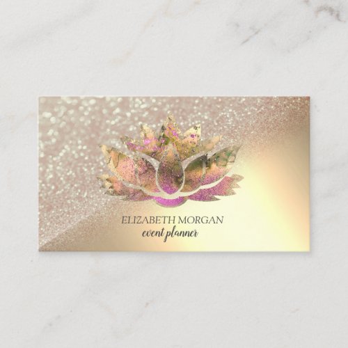 Modern Elegant Glitter Bokeh Ombre Chic Lotus  Business Card