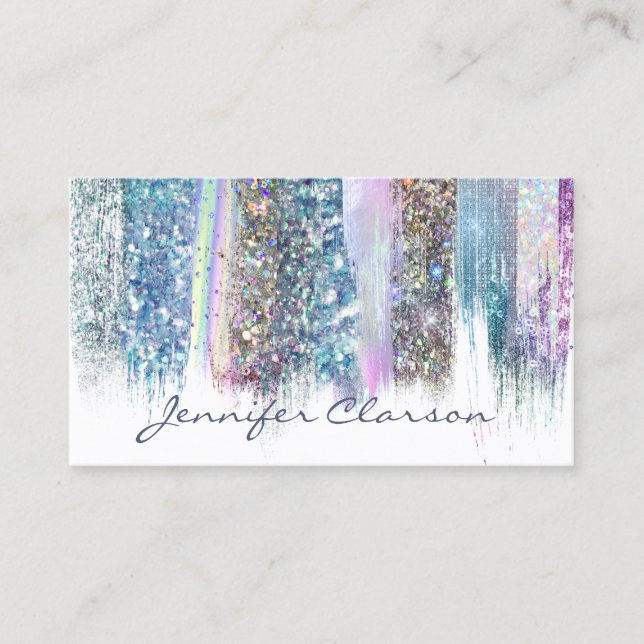 Modern Elegant Glitter Brushes Girly Nail Salon Business Card (Front)