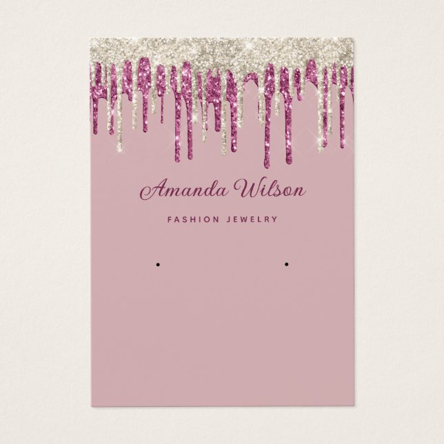 Modern elegant Glitter Drips Earring Display Card  (Front)