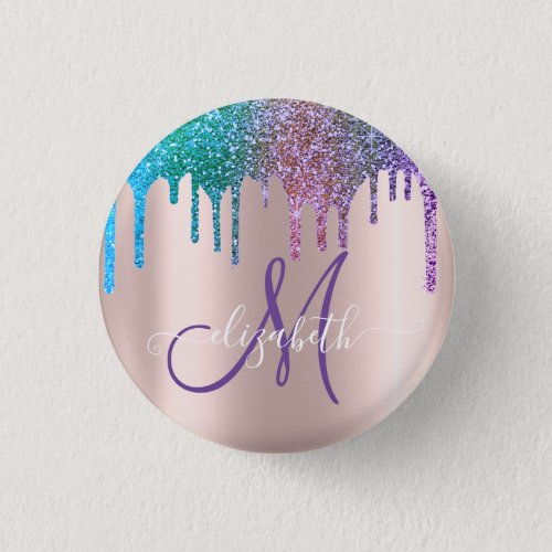 Modern Elegant Glitter Drips Rose Gold  Monogram   Button