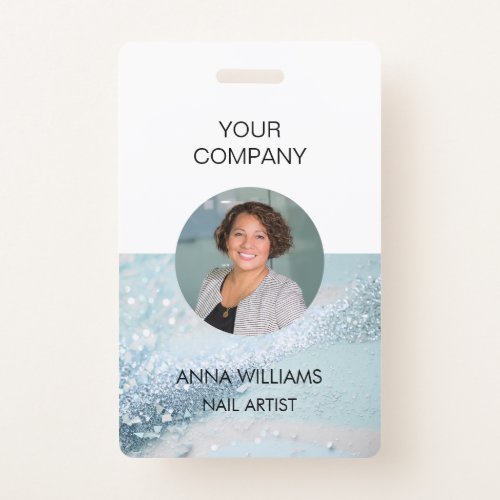 Modern elegant glitter employee round Photo ID Badge