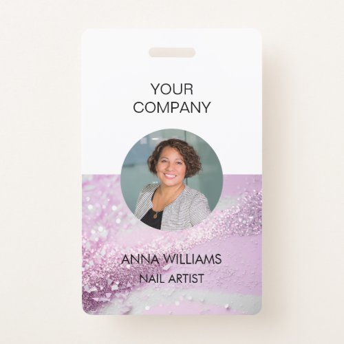 Modern elegant glitter employee round Photo ID Badge