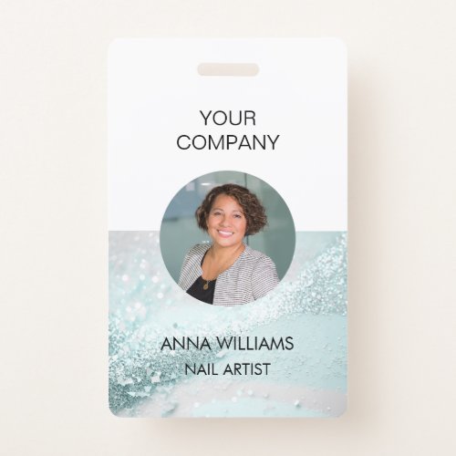 Modern elegant glitter employee round Photo ID Badge