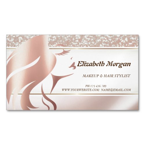 Modern Elegant Glitter Girl Face Silhouette Business Card Magnet