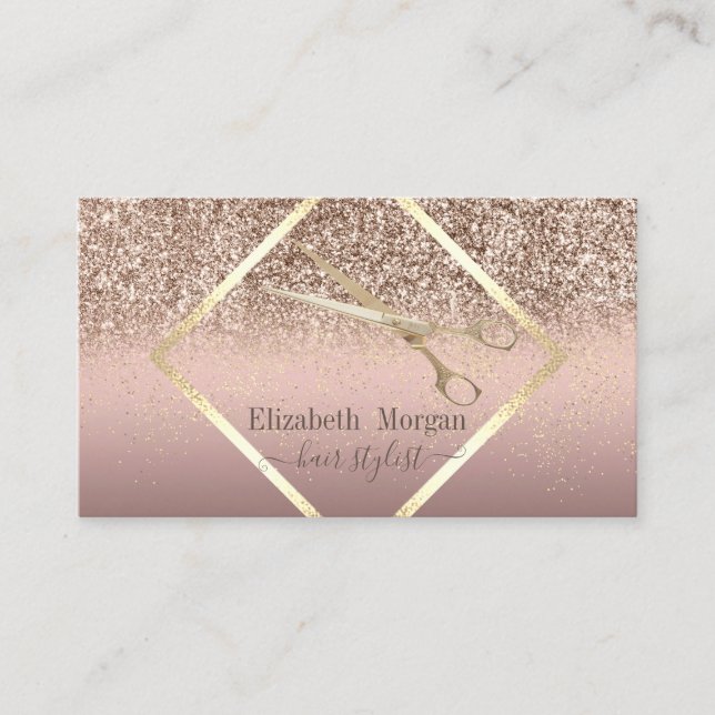 Modern Elegant,Glitter Gold Confetti,Scissors Business Card (Front)