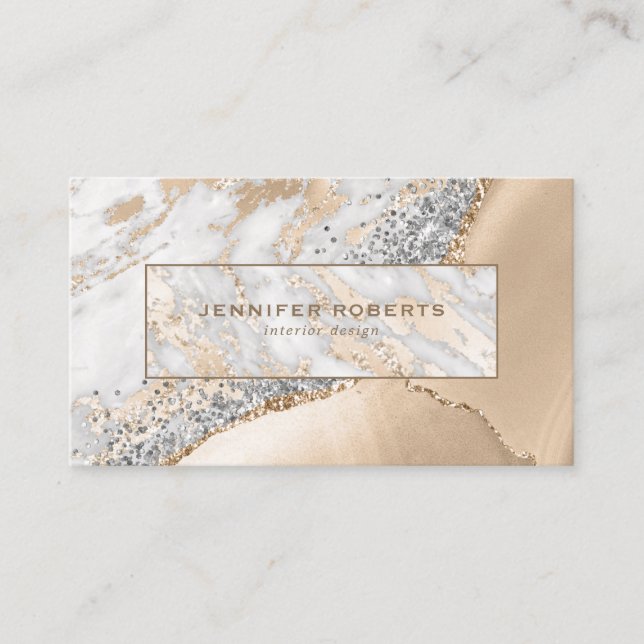 Modern Elegant Glitter Gold Marble Interior Design Business Card (Front)