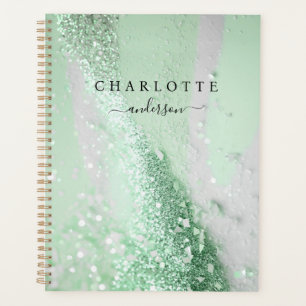 Modern, elegant, glitter, green-silver planner