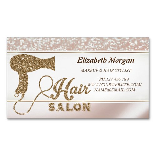 Modern Elegant Glitter Hairdryer Business Card Magnet