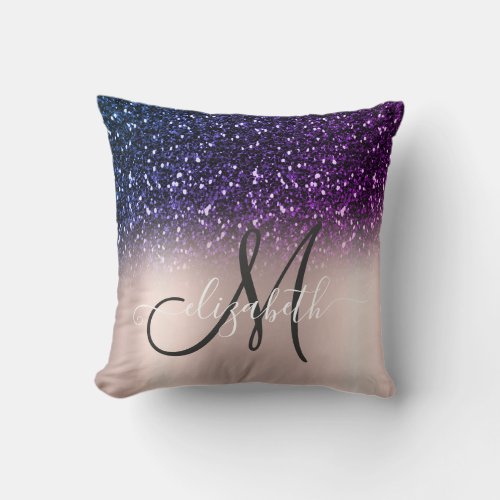 Modern Elegant Glitter  Rose Gold  Monogram Throw Pillow