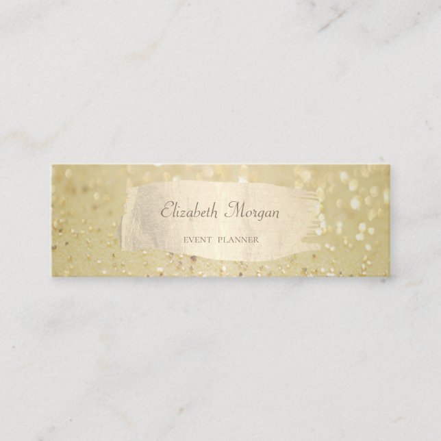 Modern Elegant Glittery ,Gold Brush Stroke Mini Business Card (Front)