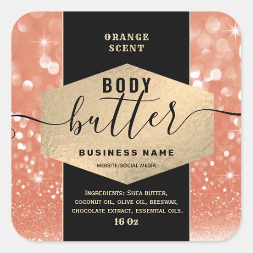 Modern elegant glittery script body butter label