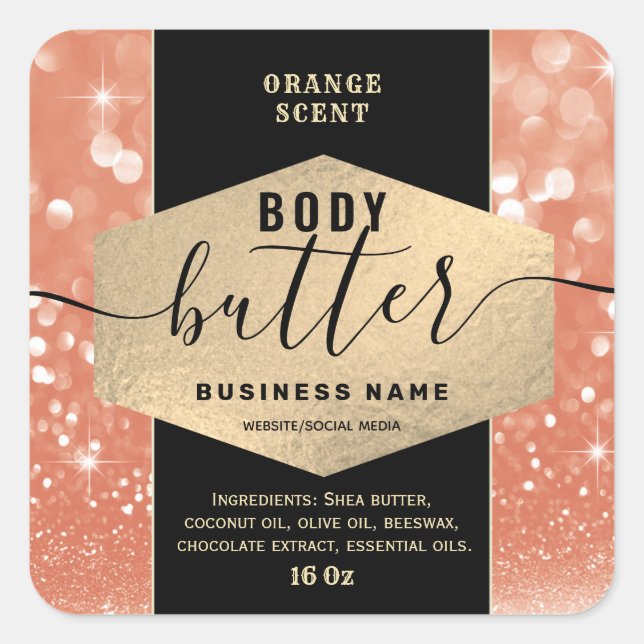 Modern elegant glittery script body butter label (Front)