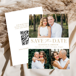 Modern Elegant Gold 3 Photo QR Code Save The Date