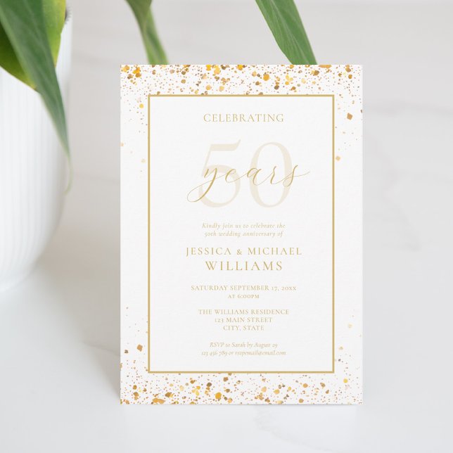 Modern Elegant Gold  50th Wedding Anniversary Invitation (Creator Uploaded)