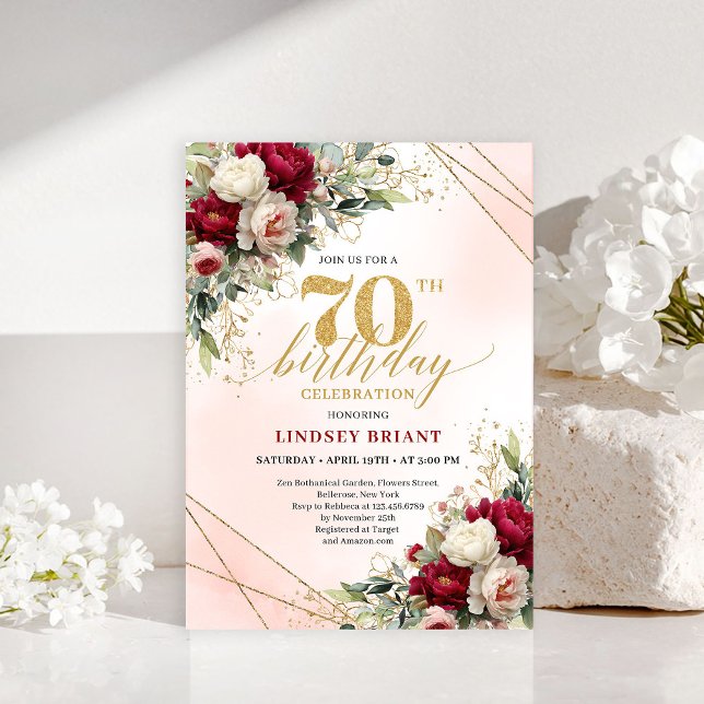 Modern Elegant Gold 70th Birthday Celebration  Invitation (Modern Elegant Gold 70th Birthday Celebration Invite)