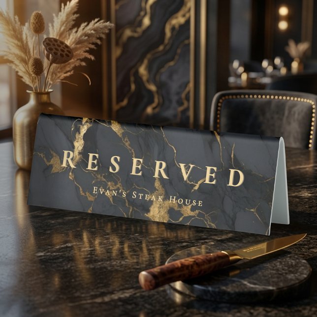 Modern Elegant Gold Agate Black Marble Reserved Table Tent (Modern Elegant Gold Agate Black Marble Reserved Table Tent)