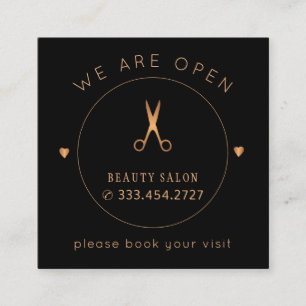 Modern elegant gold and black beauty salon appointment card