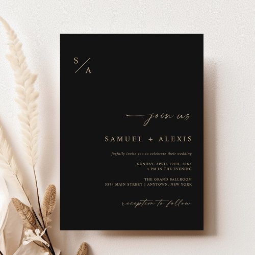 Modern Elegant Gold and Black Minimalist Wedding Invitation