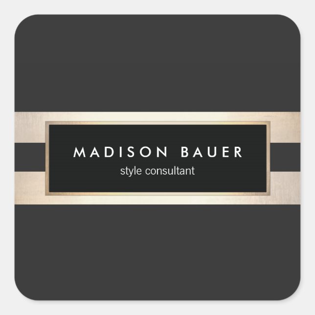 Modern Elegant Gold and Black Stripes Square Sticker (Front)