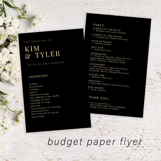 Modern elegant gold and black wedding program flyer (Creator Uploaded)