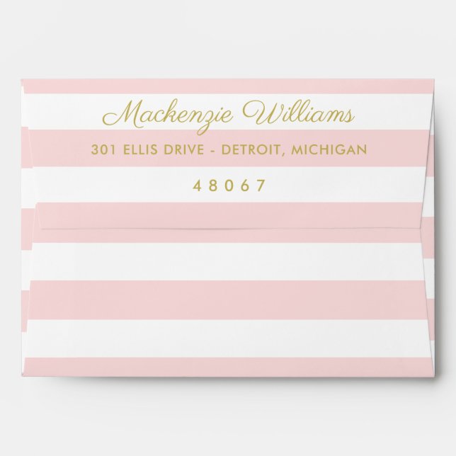 Modern Elegant Gold and Light Pink Stripes Wedding Envelope (Back (Top Flap))