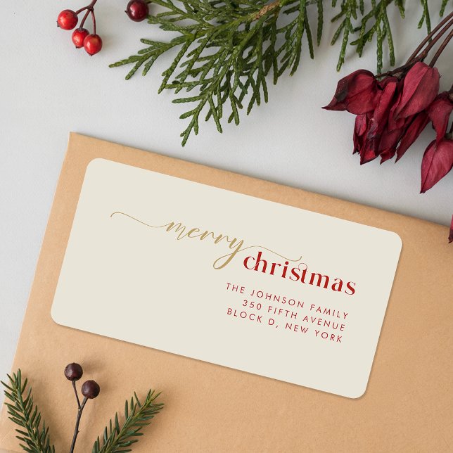 Modern Elegant Gold and Red Script Return Address Label (Creator Uploaded)