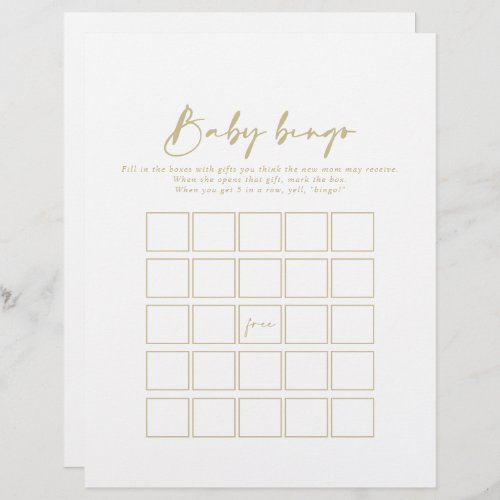 Modern Elegant Gold Baby Bingo Shower Game