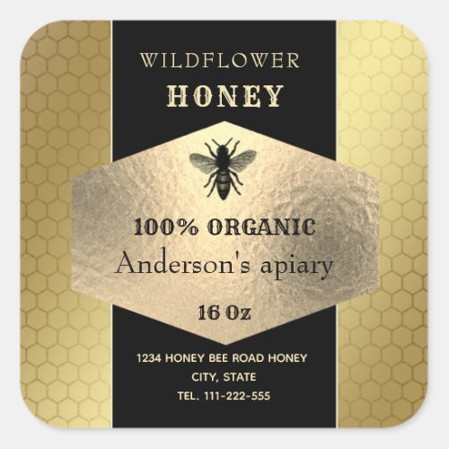 Modern elegant  gold  bee honey jar label